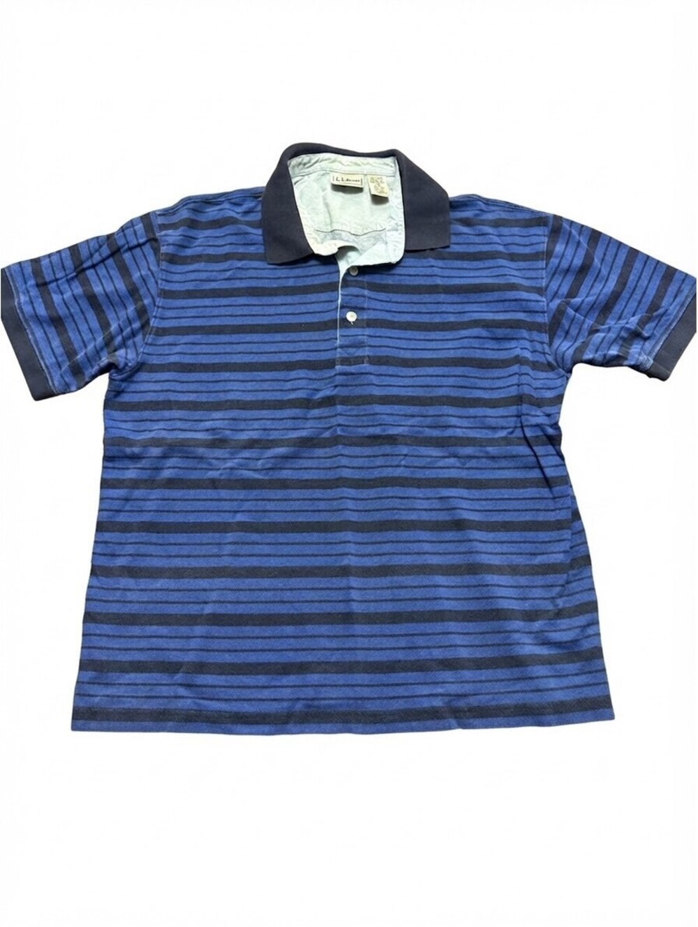L.L.Bean Men's Striped Short Sleeve Polo Shirt Size M Blue & Black